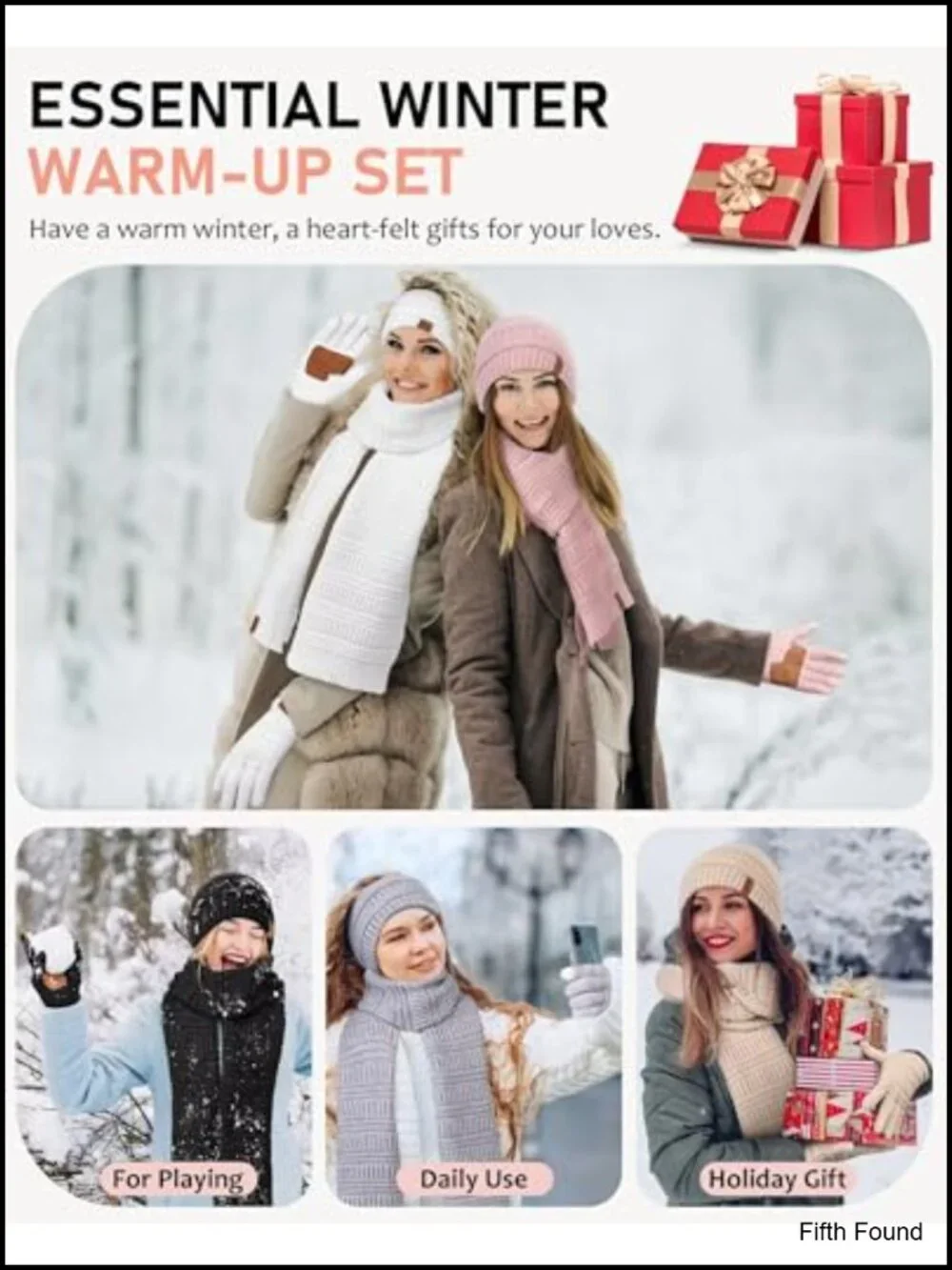 Fleece Lined Winter Accessories Set, Slouchy Beanie Scarf Gloves Headband 4